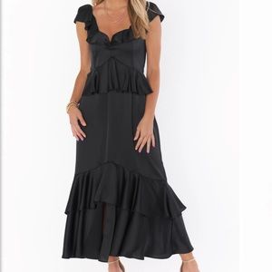 Show Me Your MuMu Reese Ruffle Dress in Black Satin size XL